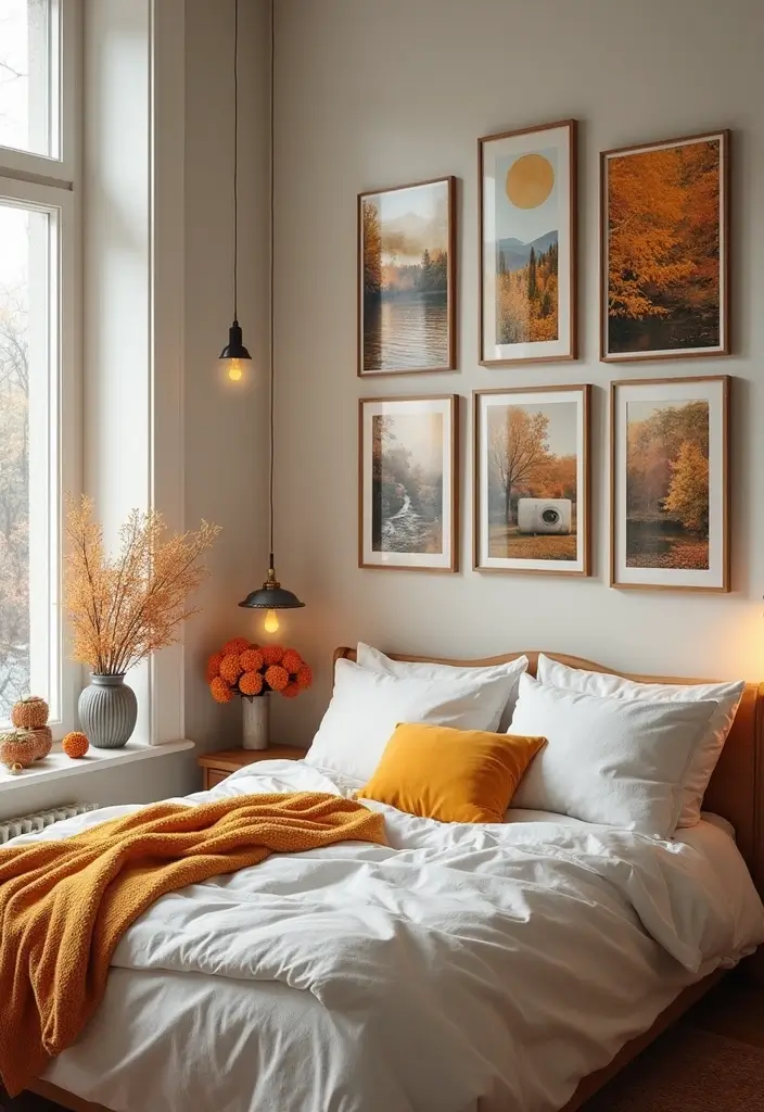 30 Bedroom Picture Wall Ideas for a Cozy Dreamy Vibe - 4. Seasonal Swap