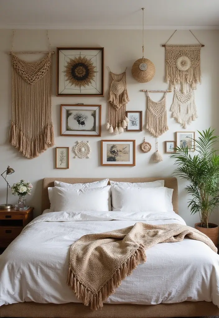 30 Bedroom Picture Wall Ideas for a Cozy Dreamy Vibe - 6. Textured Layering