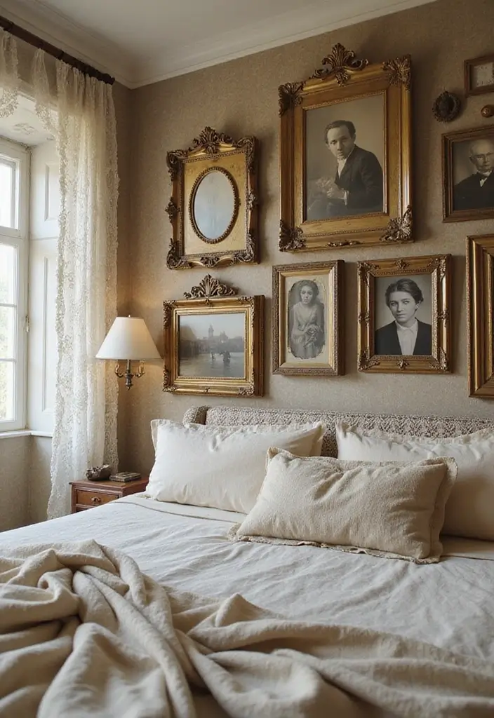30 Bedroom Picture Wall Ideas for a Cozy Dreamy Vibe - 8. Vintage Vibes