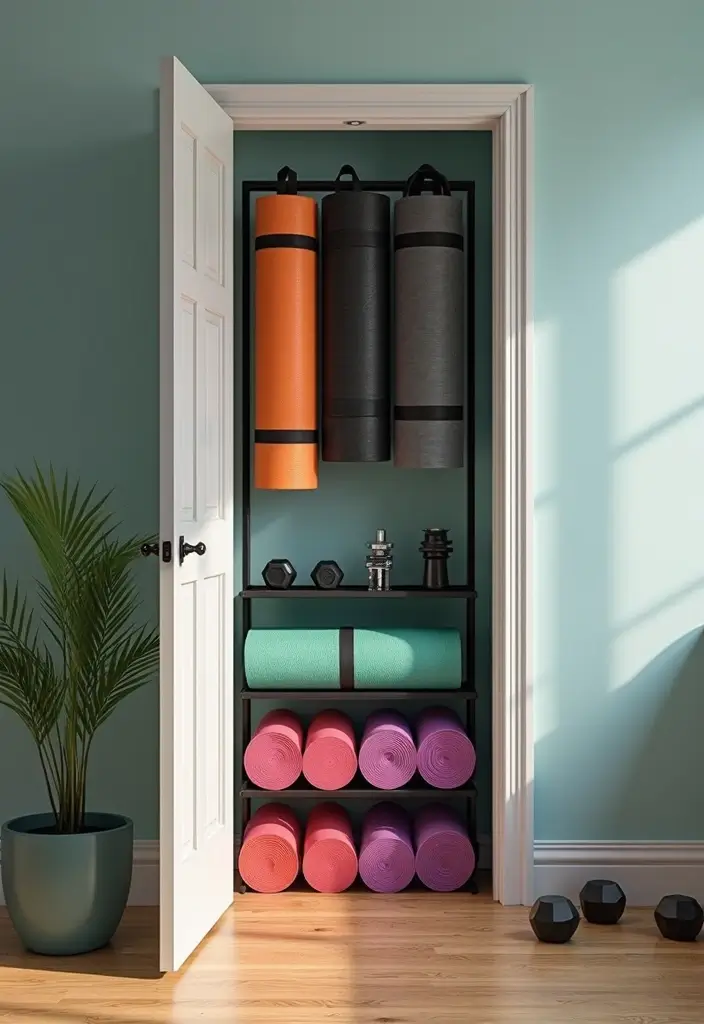 30 Behind-the-Door Storage Ideas to Save Hidden Space - 29. Fitness Gear Organizer