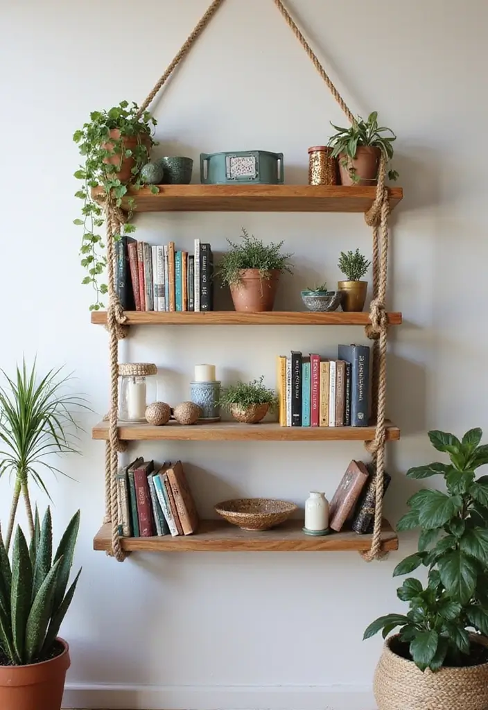 30 Book Storage Ideas Beyond the Traditional Bookshelf - 14. Hanging Book Shelf Made of Rope