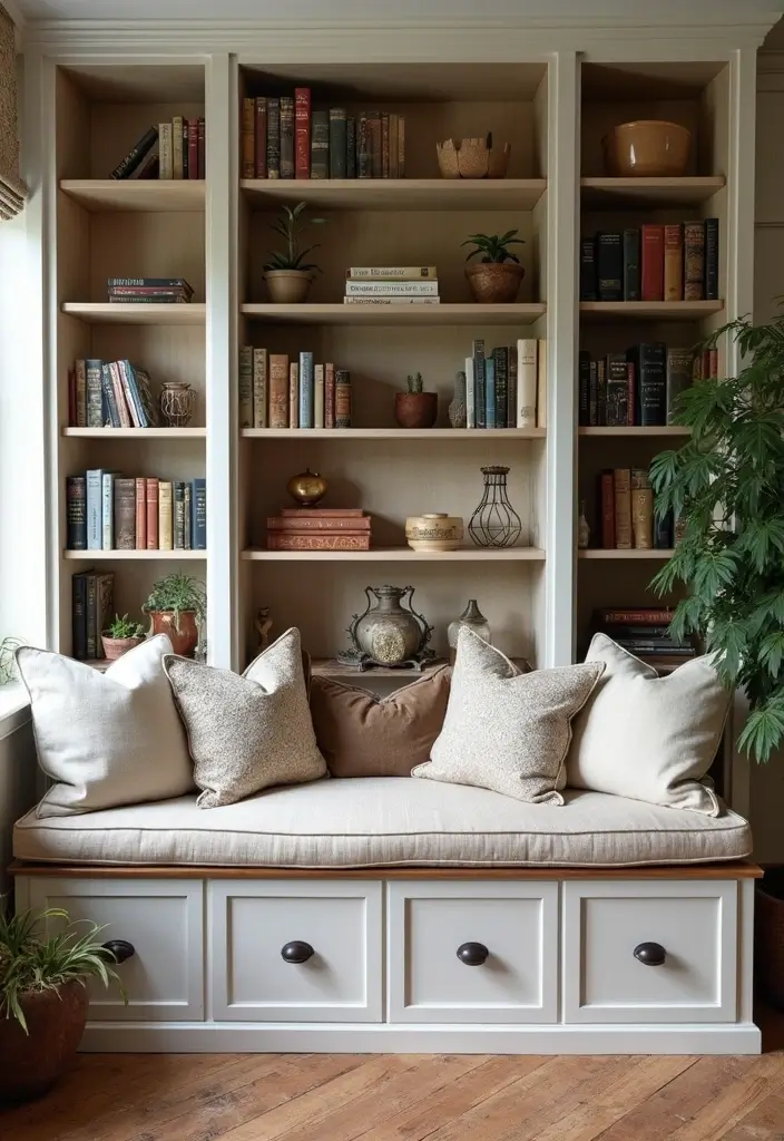 30 Book Storage Ideas Beyond the Traditional Bookshelf - 22. Bench with Built-In Shelves