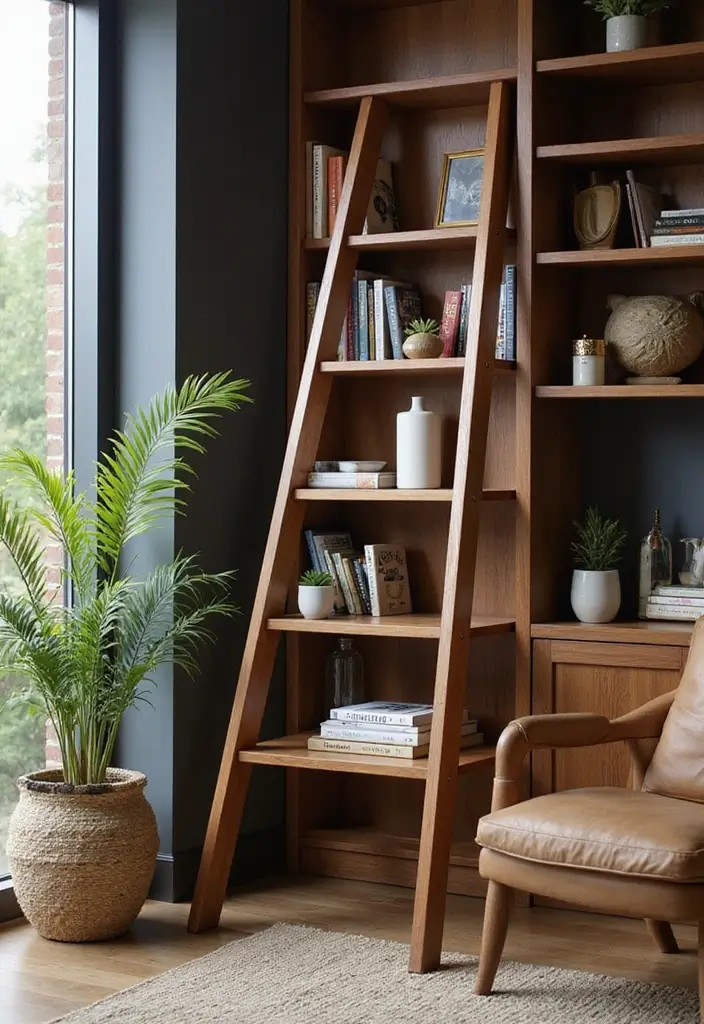 30 Book Storage Ideas Beyond the Traditional Bookshelf - 26. Bookshelf Ladder for Stylish Access