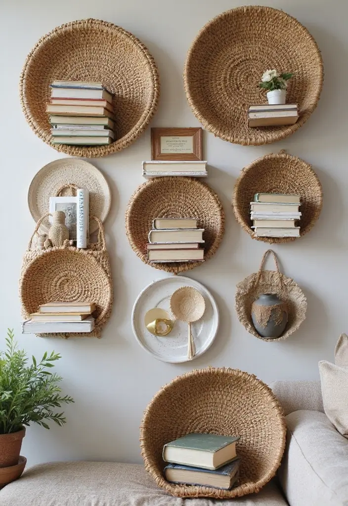 30 Book Storage Ideas Beyond the Traditional Bookshelf - 27. Wall-Mounted Baskets for Storage