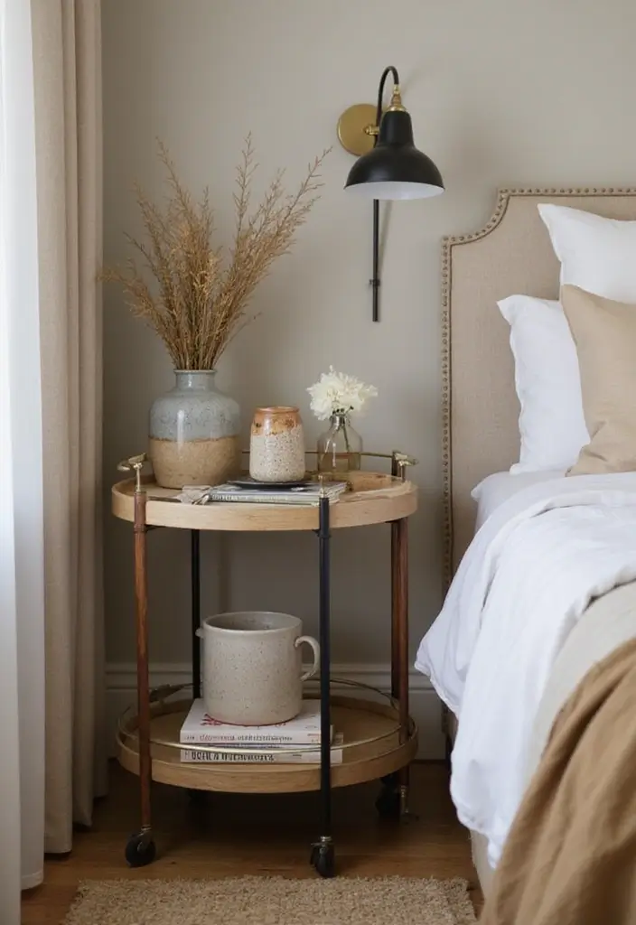 30 Book Storage Ideas Beyond the Traditional Bookshelf - 28. Bedside Rolling Cart