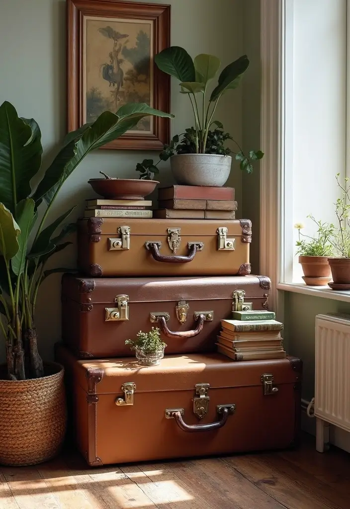 30 Book Storage Ideas Beyond the Traditional Bookshelf - 3. Vintage Suitcases as Unique Book Storage