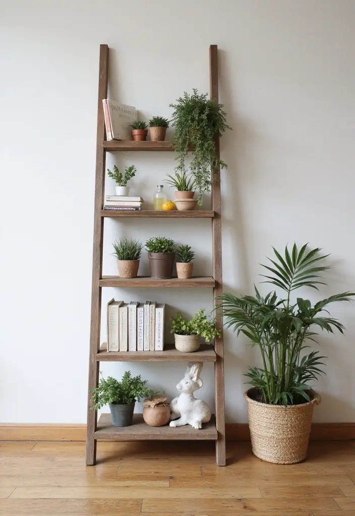 30 Book Storage Ideas Beyond the Traditional Bookshelf - 4. Book Ladder for Rustic Appeal