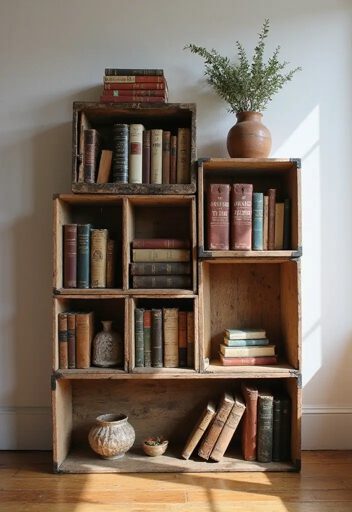 30 Book Storage Ideas Beyond the Traditional Bookshelf - 5. Repurposed Crates for Charming Storage
