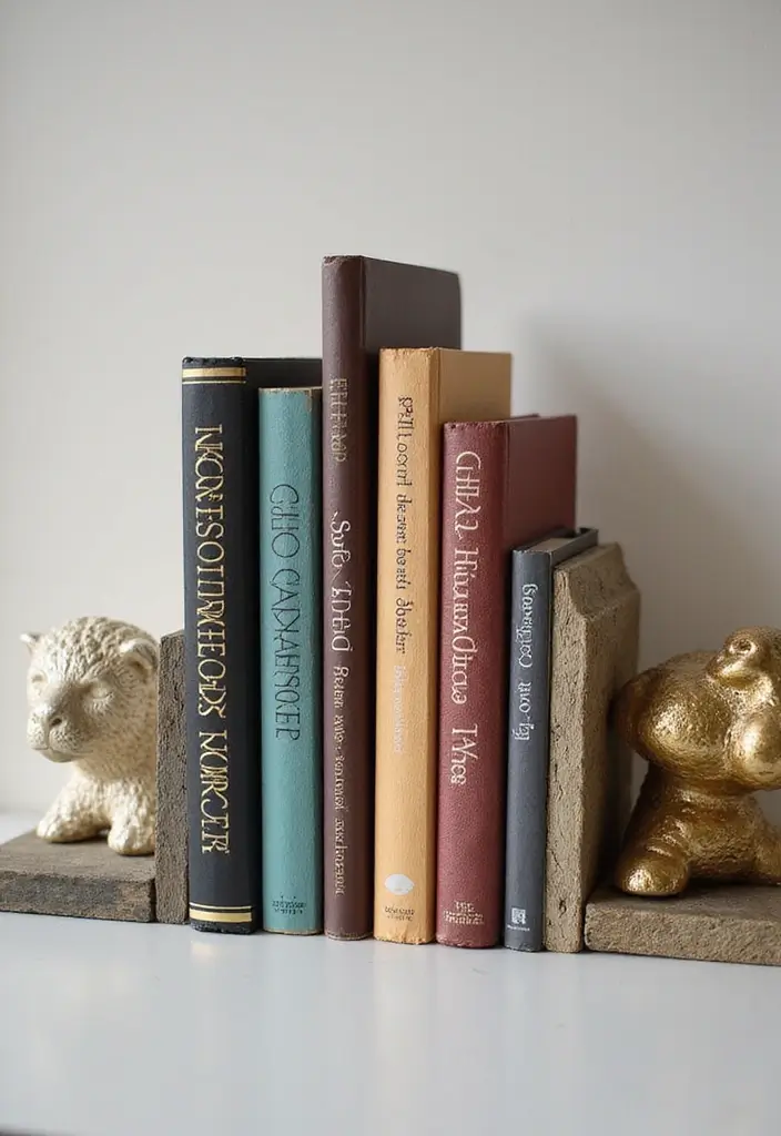 30 Book Storage Ideas Beyond the Traditional Bookshelf - 7. Decorative Bookends as Art
