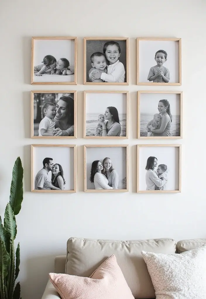 30 Canvas Photo Wall Ideas for a Chic Home Gallery - 1. Grid of Memories