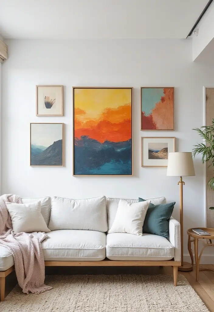 30 Canvas Photo Wall Ideas for a Chic Home Gallery - 12. Color Pop Arrangements