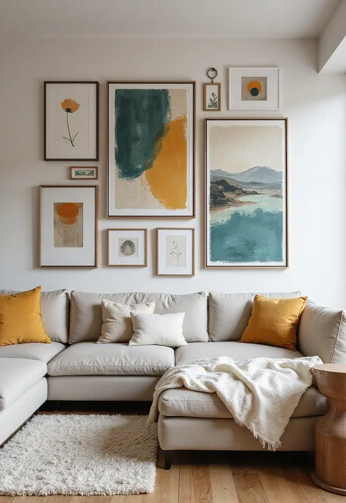 30 Canvas Photo Wall Ideas for a Chic Home Gallery - 2. Asymmetrical Arrangement