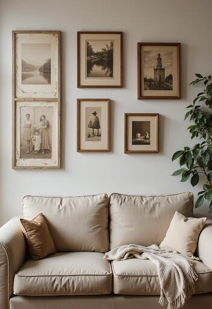 30 Canvas Photo Wall Ideas for a Chic Home Gallery - 21. Vintage Style