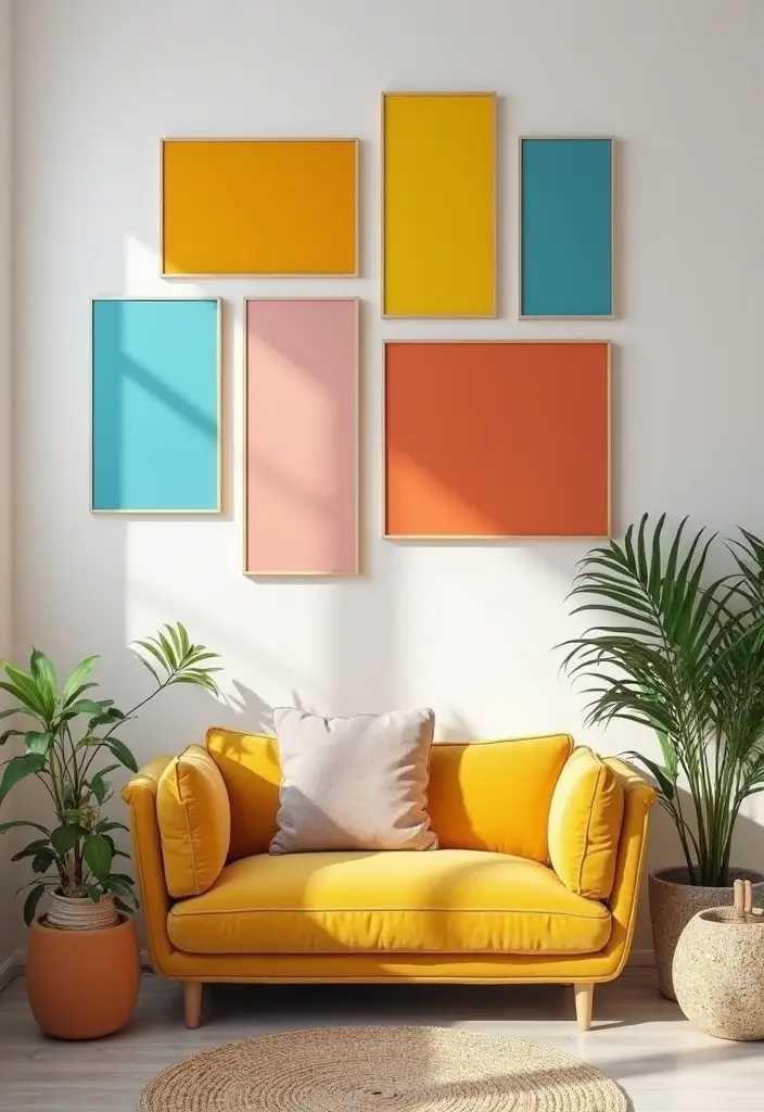 30 Canvas Photo Wall Ideas for a Chic Home Gallery - 25. Color Block Arrangement