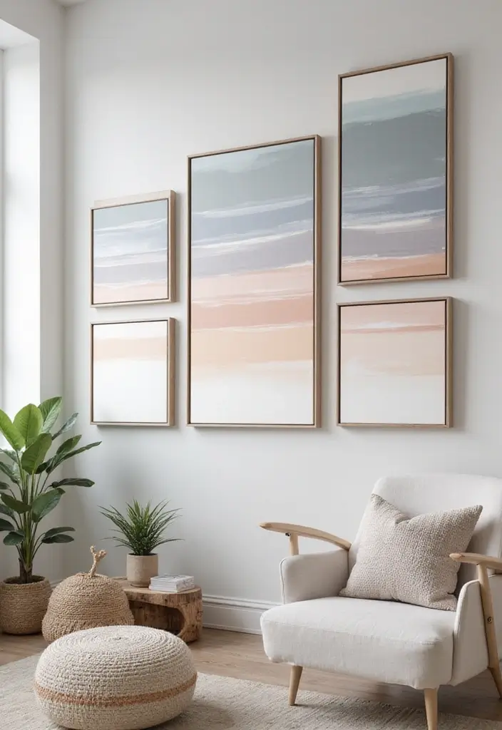 30 Canvas Photo Wall Ideas for a Chic Home Gallery - 6. Vertical Canvas Stripes