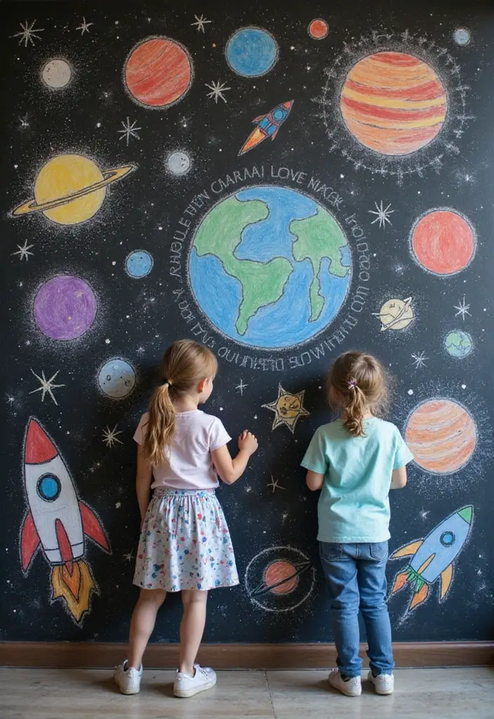 30 Chalk Wall Ideas for Creative and Interactive Decor 12. Space Exploration Wall
