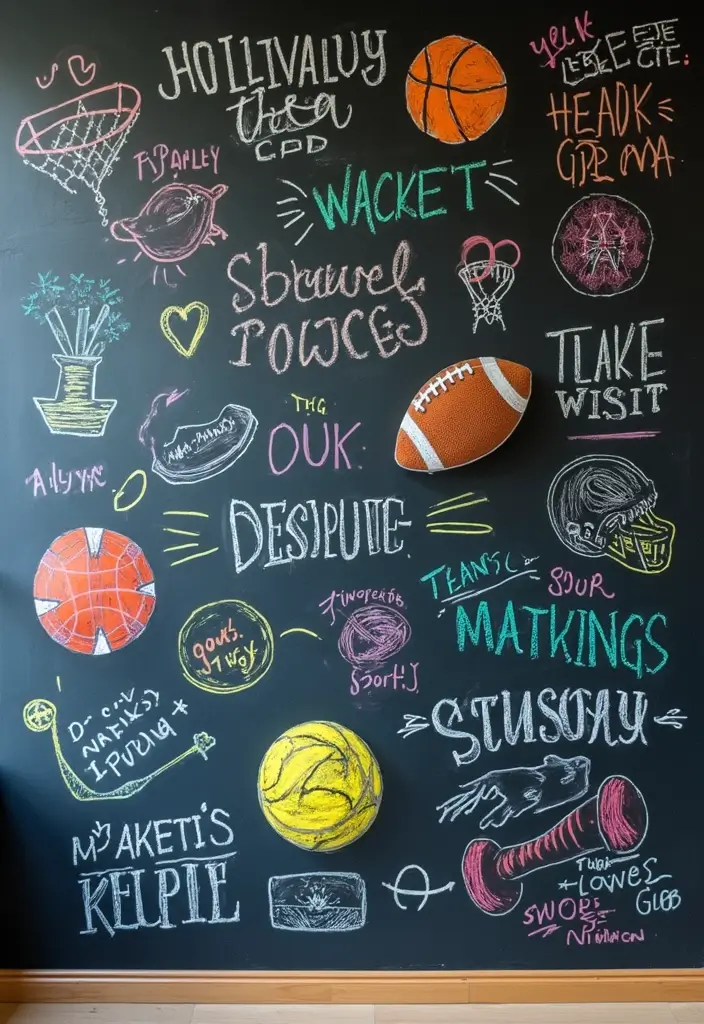 30 Chalk Wall Ideas for Creative and Interactive Decor 13. Sports and Fitness Wall
