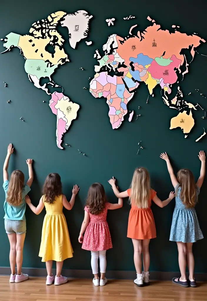 30 Chalk Wall Ideas for Creative and Interactive Decor 14. Global Culture Wall