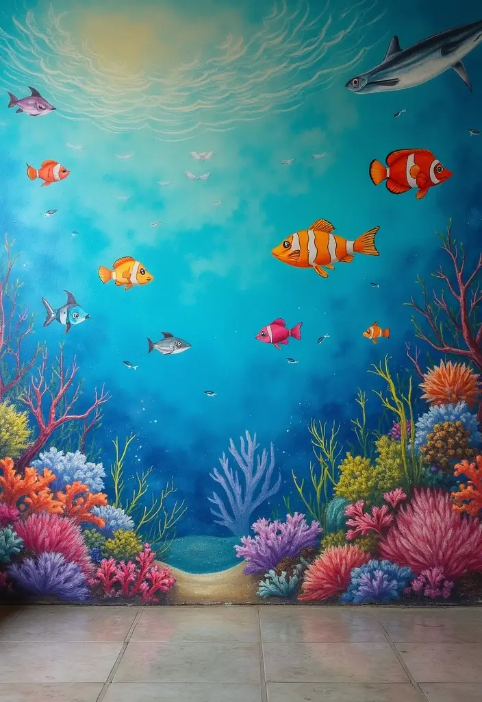 30 Chalk Wall Ideas for Creative and Interactive Decor 16. Underwater Adventure Wall