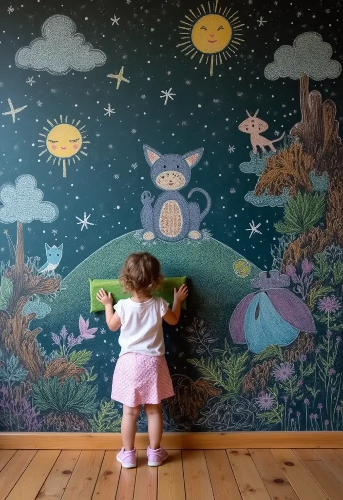 30 Chalk Wall Ideas for Creative and Interactive Decor 20. Fantasy World Wall