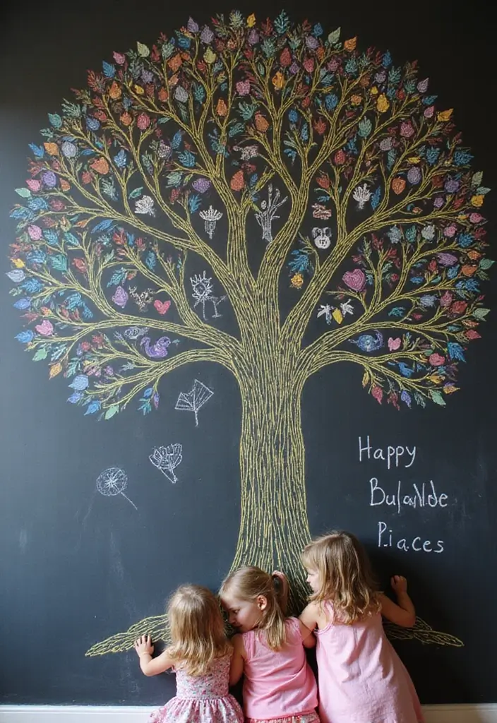 30 Chalk Wall Ideas for Creative and Interactive Decor 26. Family Tree Wall
