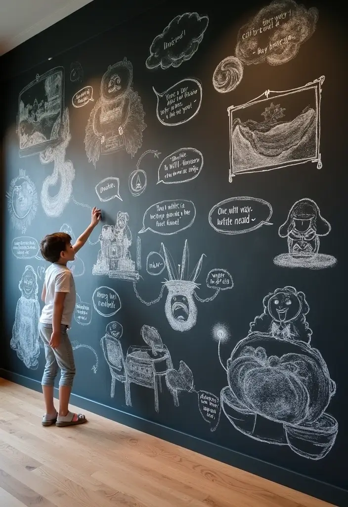 30 Chalk Wall Ideas for Creative and Interactive Decor 4. Storytelling Wall