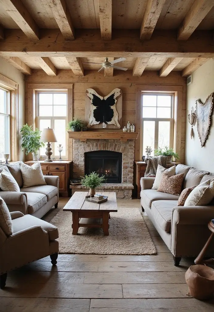 30 Cowhide Wall Ideas for a Bold Western Touch - 23. Farmhouse Style Cowhide Decor