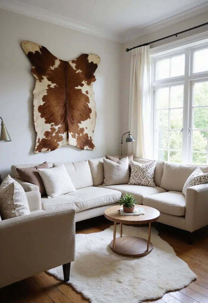 30 Cowhide Wall Ideas for a Bold Western Touch - 27. Cowhide for Texture in Small Spaces