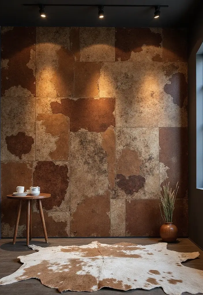 30 Cowhide Wall Ideas for a Bold Western Touch - 28. Cowhide as Wall Cladding
