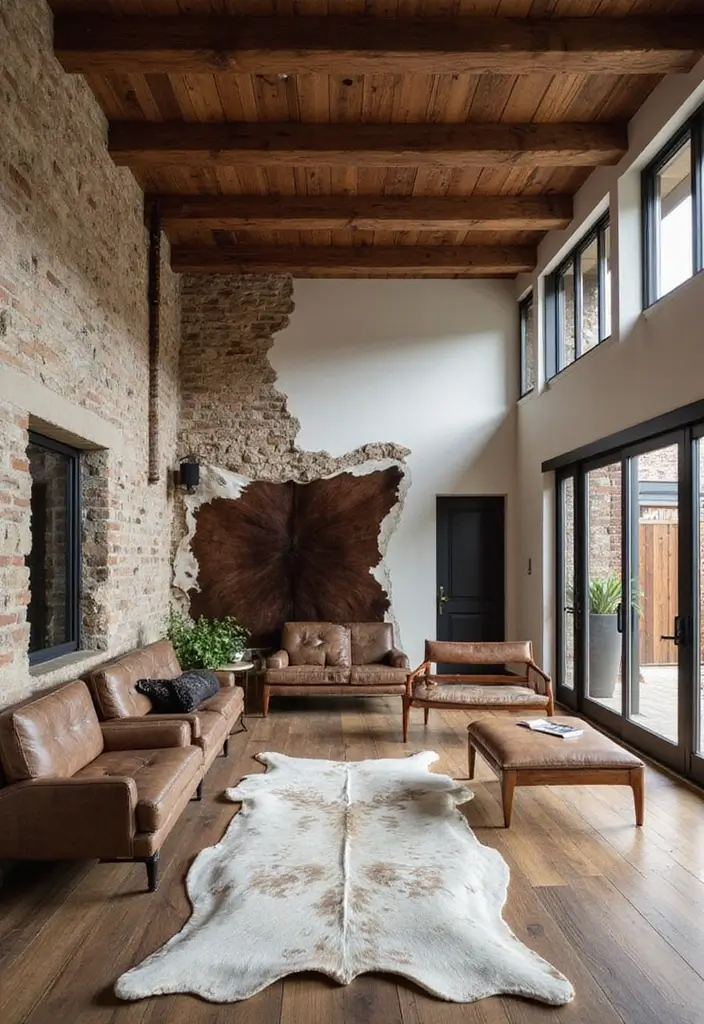 30 Cowhide Wall Ideas for a Bold Western Touch - 29. Cowhide to Define Zones