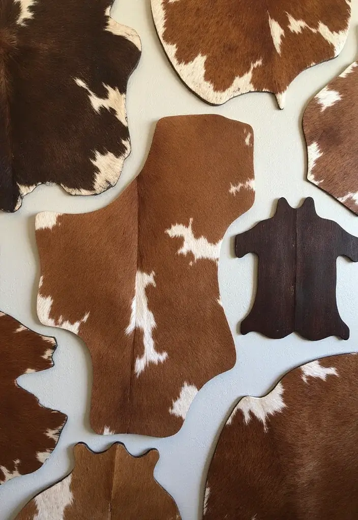 30 Cowhide Wall Ideas for a Bold Western Touch - 6. Cowhide Wall Art Panels