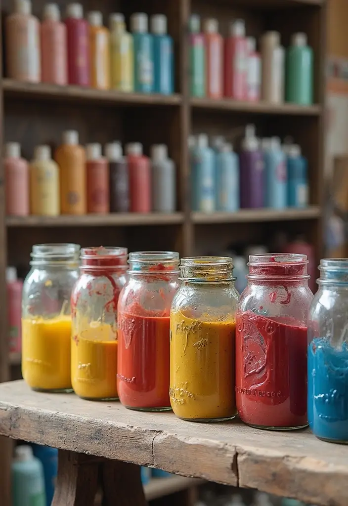 30 Craft Room Storage Ideas to Organize Your Creative Space - 10. Repurposed Jars for Paint Storage