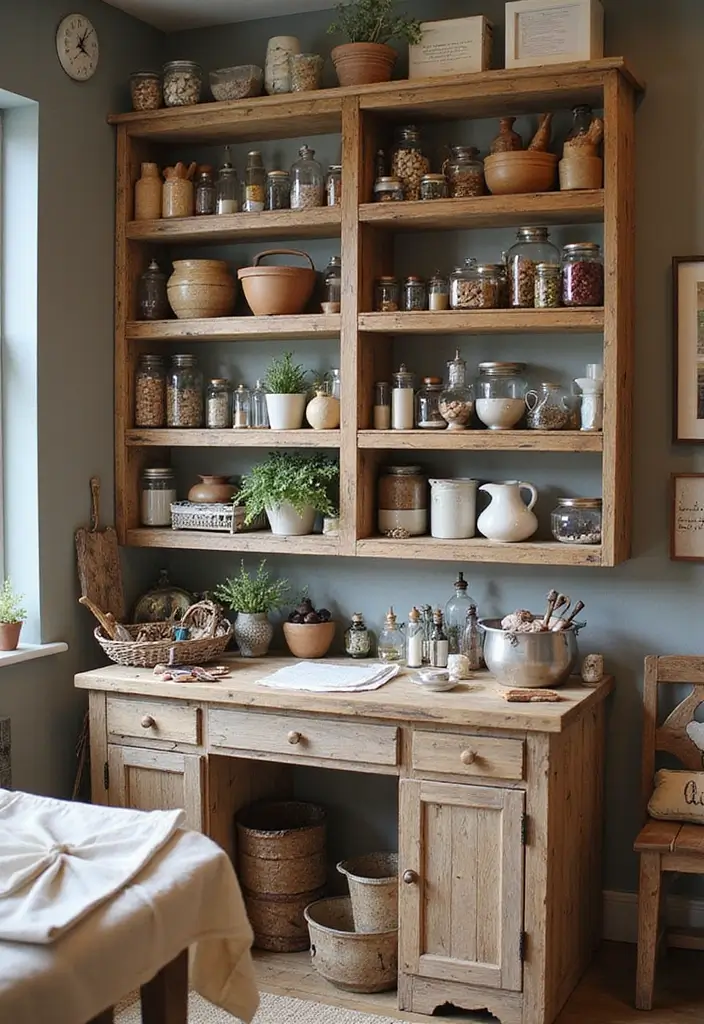 30 Craft Room Storage Ideas to Organize Your Creative Space - 17. Reclaimed Wood Shelving