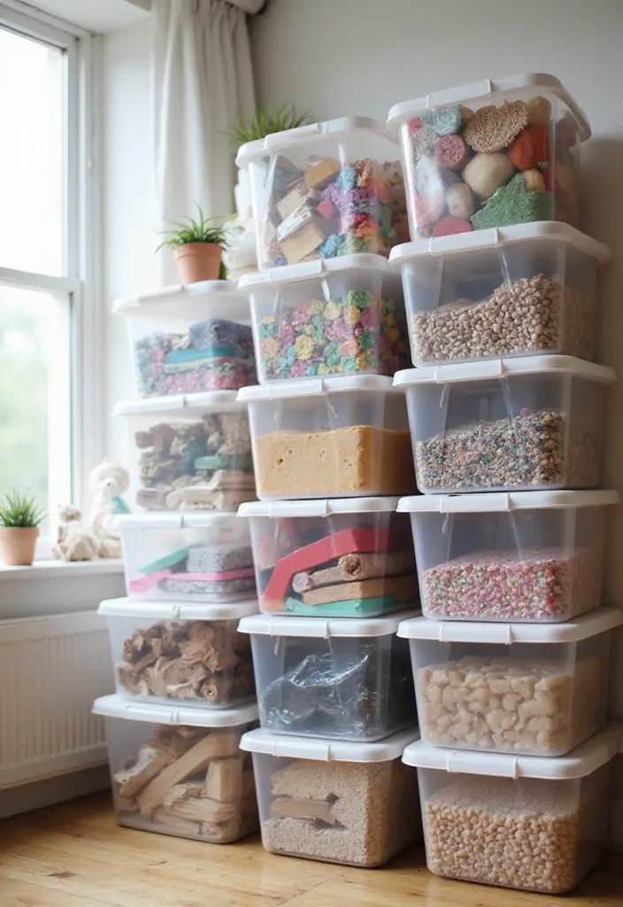 30 Craft Room Storage Ideas to Organize Your Creative Space - 25. Clear Plastic Bins for Organized Stash