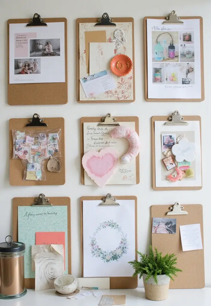 30 Craft Room Storage Ideas to Organize Your Creative Space - 26. Clipboards for Inspiration Boards