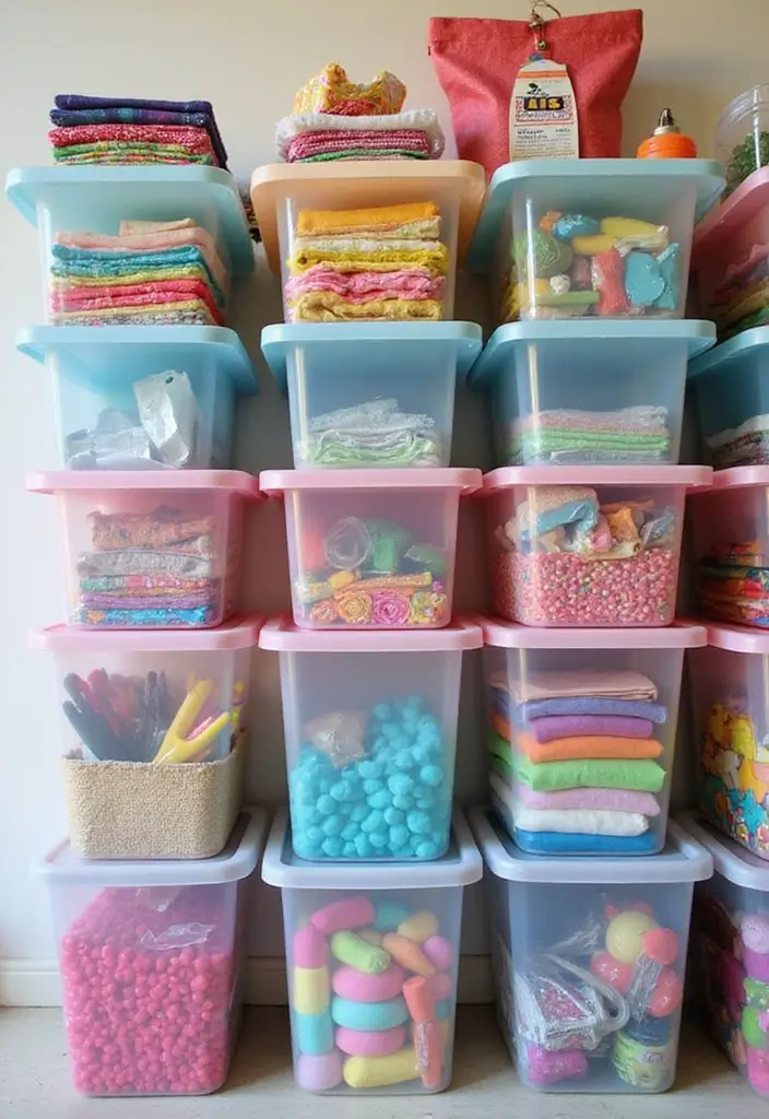 30 Craft Room Storage Ideas to Organize Your Creative Space - 3. Stackable Storage Bins