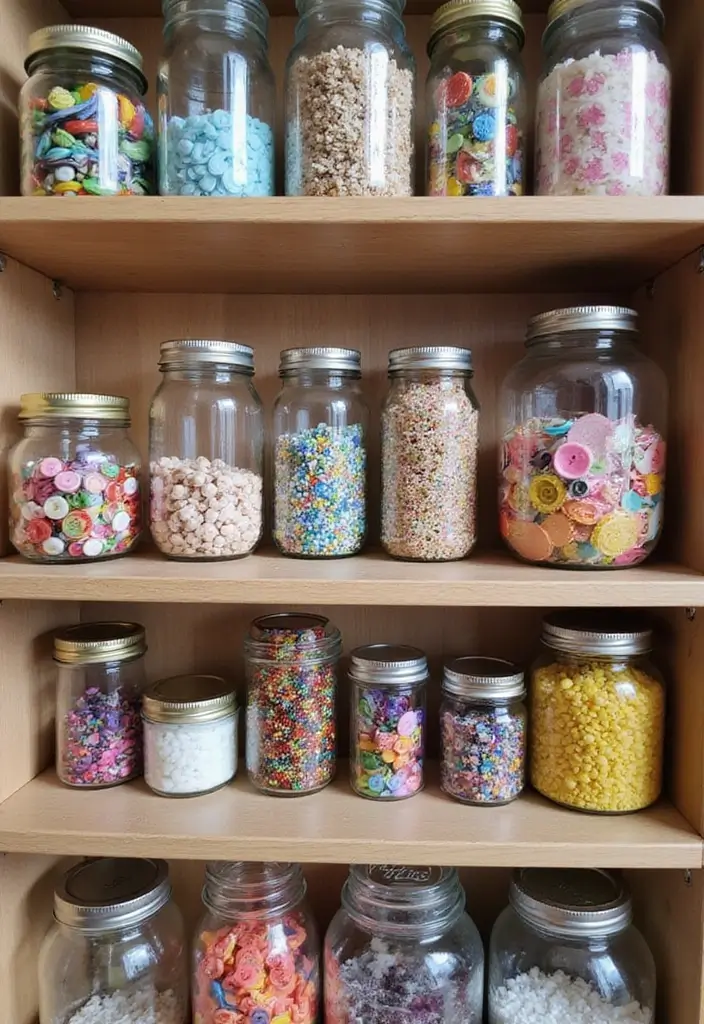 30 Craft Room Storage Ideas to Organize Your Creative Space - 4. Clear Jars for Smaller Items