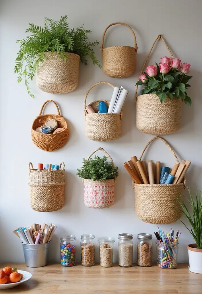 30 Craft Room Storage Ideas to Organize Your Creative Space - 6. Wall-Mounted Baskets