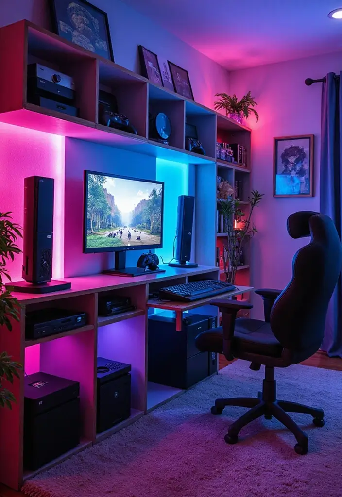 30 Cube Storage Ideas for Every Room and Purpose 14. Gaming Room Setup