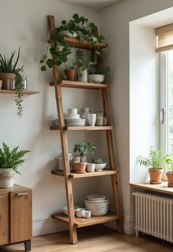 30 Cupboard Storage Ideas to Keep Things Neat and Accessible - 16. Incorporate Ladder Shelves