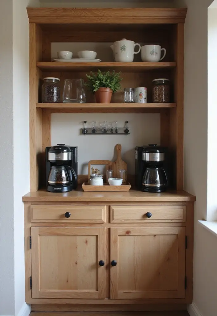 30 Cupboard Storage Ideas to Keep Things Neat and Accessible - 19. Create a Coffee Station