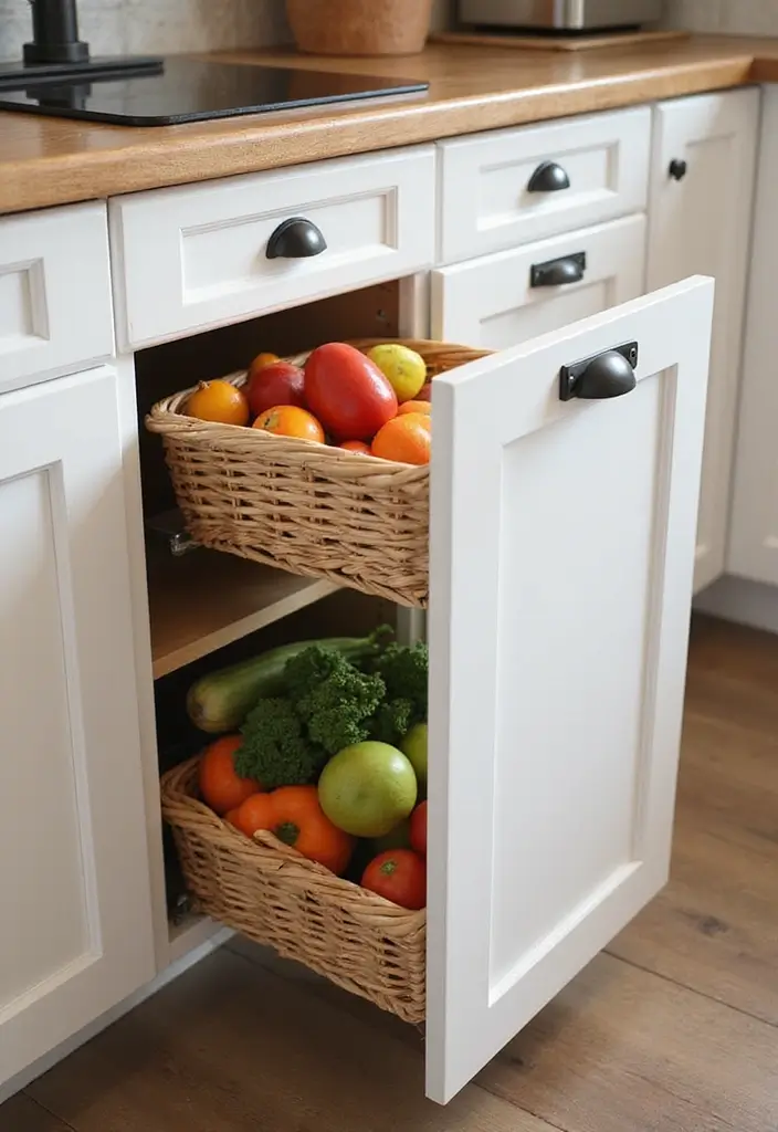 30 Cupboard Storage Ideas to Keep Things Neat and Accessible - 2. Add Pull-Out Baskets