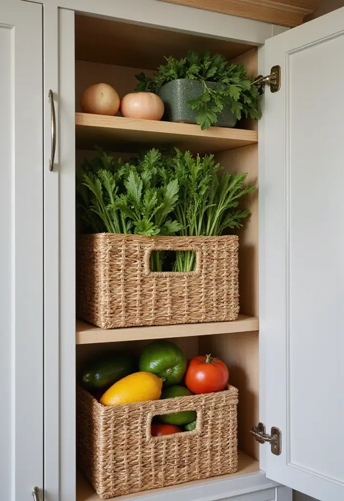 30 Cupboard Storage Ideas to Keep Things Neat and Accessible - 24. Create a Vegetable Storage Area