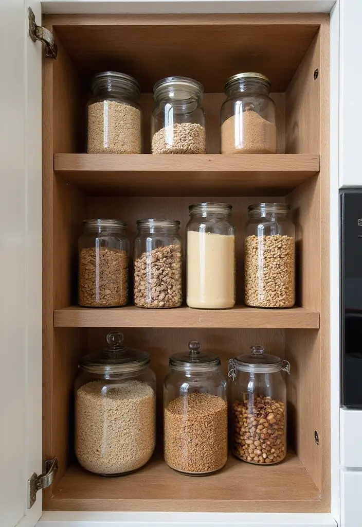 30 Cupboard Storage Ideas to Keep Things Neat and Accessible - 25. Add Glass Jar Displays