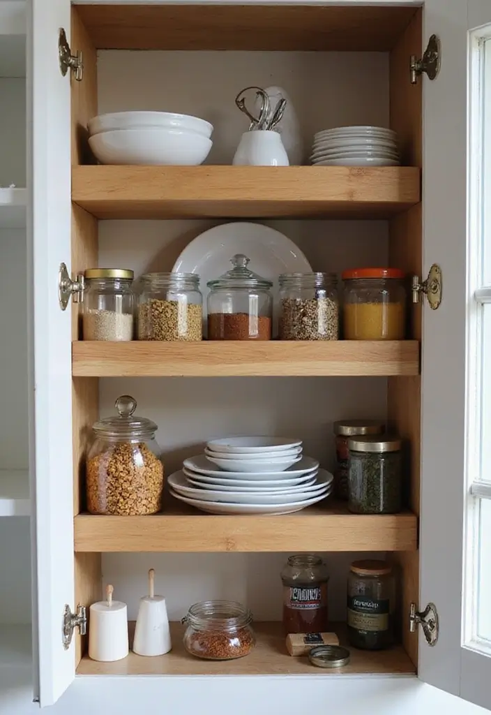 30 Cupboard Storage Ideas to Keep Things Neat and Accessible - 3. Incorporate Shelf Risers
