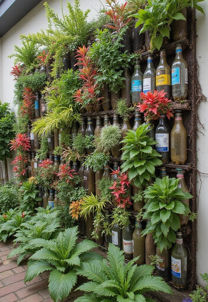 30 DIY Accent Wall Ideas You Can Create on a Budget - 27. Garden Wall with Recycled Bottles