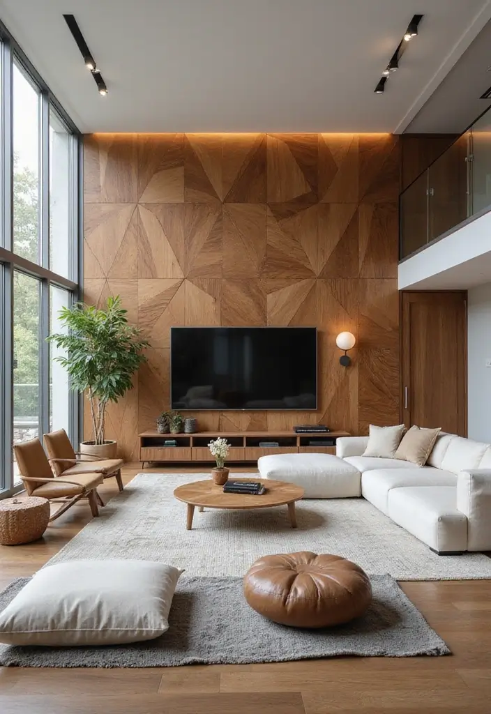 30 DIY Accent Wall Ideas You Can Create on a Budget - 28. Geometric Wood Paneling