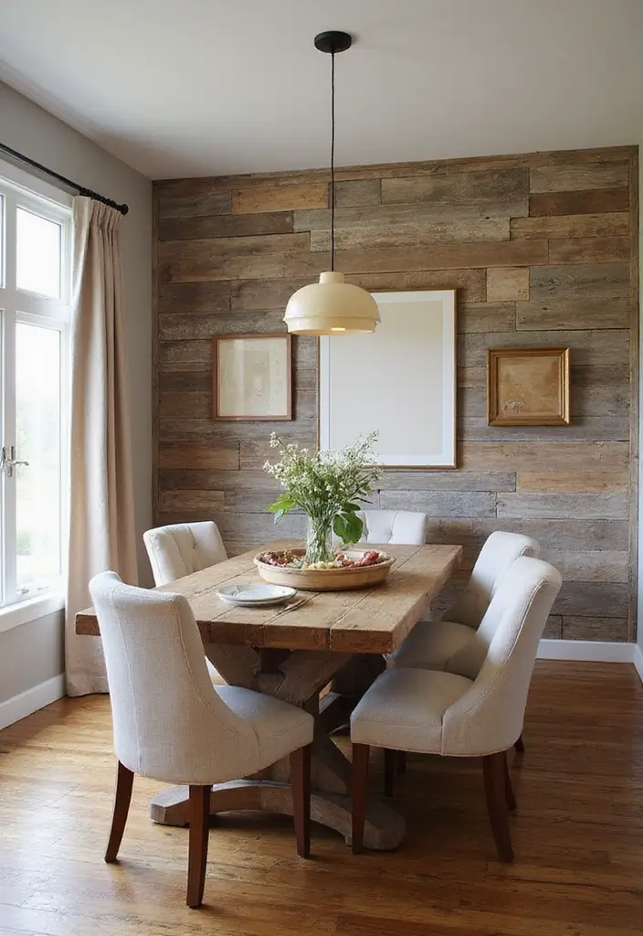 30 Dining Room Accent Wall Ideas That Steal the Show - 1. Rustic Reclaimed Wood