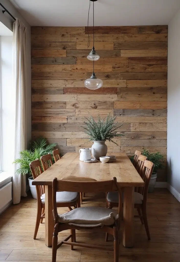30 Dining Room Accent Wall Ideas That Steal the Show - 22. Upcycled Pallet Wall