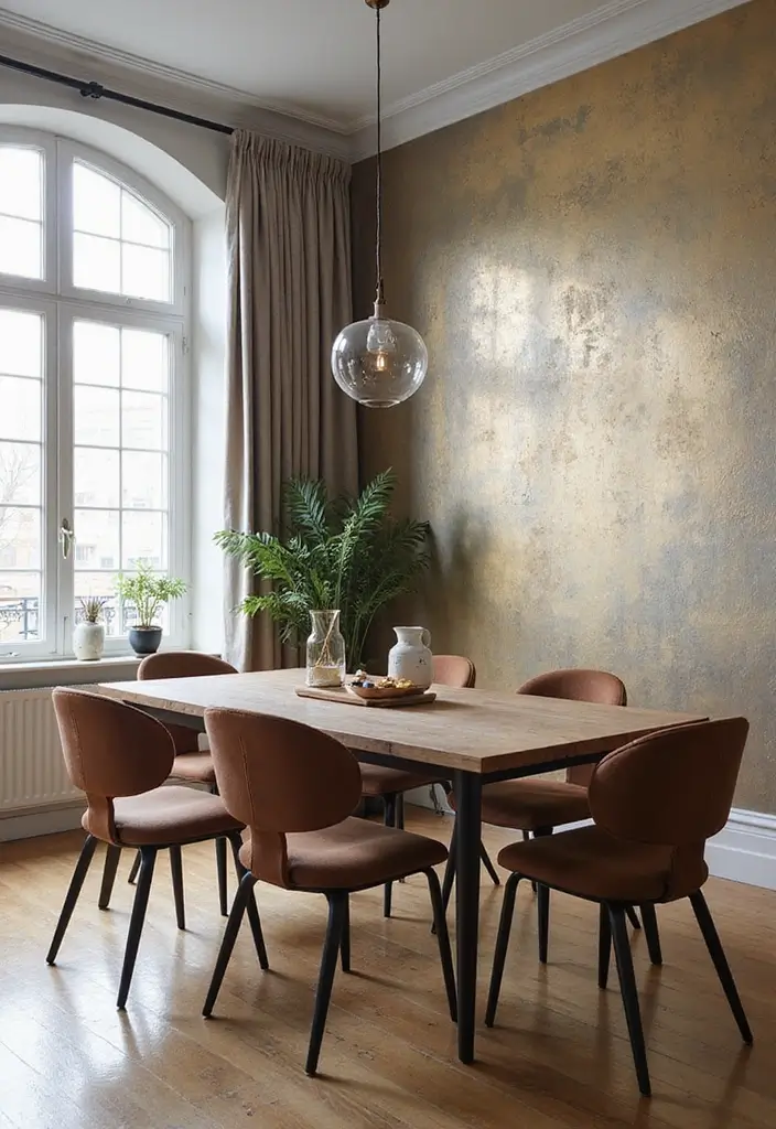 30 Dining Room Accent Wall Ideas That Steal the Show - 24. Metallic Accents with Eco-Friendly Paint